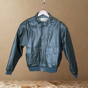 Marco Morani Genuine Leather Bomber Jacket | Dark Green | Size S